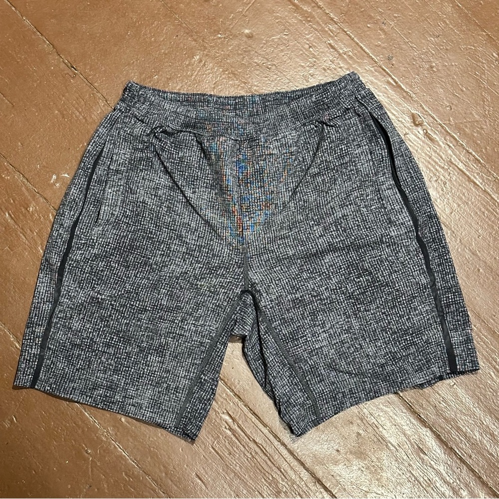Lululemon Pace Breaker Short 9" Lined Gray Pinwheel Alpine Black Athleisure